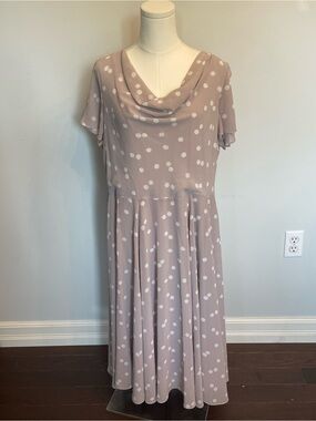 Jacques Vert Collection Polka Dot Cowl Neck Midi Dress in Dusty Mauve